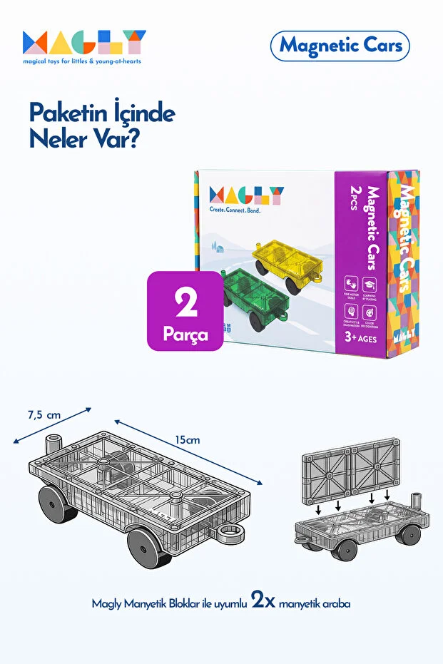 Magnetic Cars Manyetik Araç Oyun Seti - Manyetik Yapı Blokları Araba Eklentisi